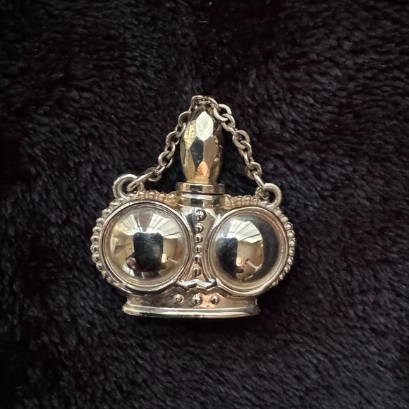 Vtg Mini Crown Rhinestone Perfume Bottle Charm with Dauber, Chain - Picture 2 of 7